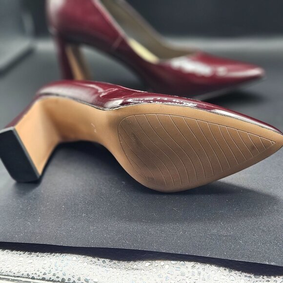 Michael Shannon Burgundy Patent Leather Pointed-Toe Block Heels For Women 7.5 - Picture 7 of 11